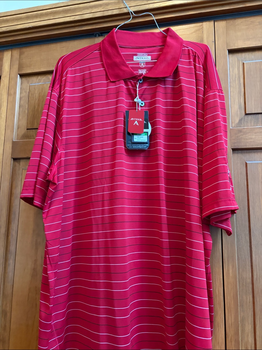 Antigua Men’s Red Polo with Thin White Stripes